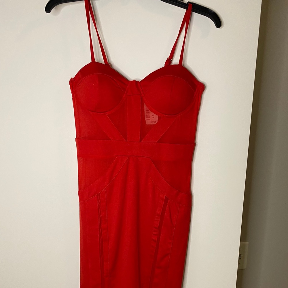 Sexy red cutout mesh midi dress